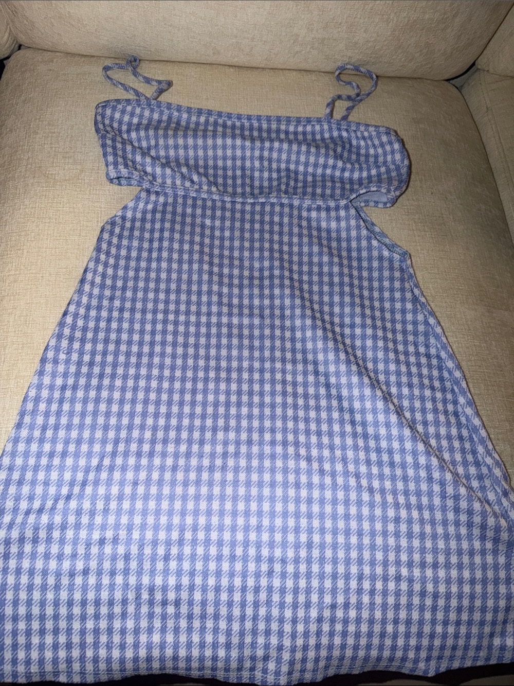 Blue Gingham Spaghetti Strap Summer Dress